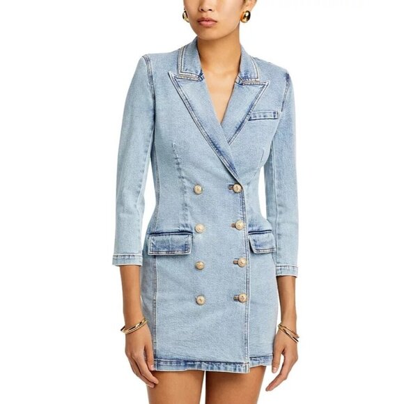 Generation Love Dresses & Skirts - Generation Love Sean Denim Blazer Dress Size XXS NWT in Light Blue Gold Buttons